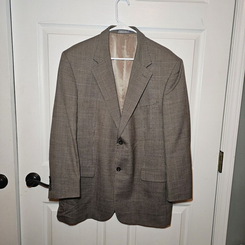 Oscar De La Renta Mens Brown With Blue Striping Blazer 40R